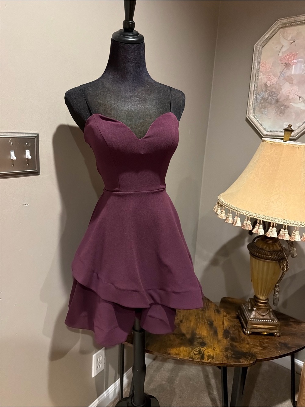 B Darlin Plum Tiered Sweetheart Mini Dress